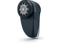 Rasoir à tissu bleu et noir. Corps bleu foncé, face avant blanche et tête rotative en mesh.