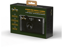 Charger l&#39;image dans la galerie, Un appareil photo noir sur une boîte avec l&#39;étiquette &#39;Camp Snap&#39;. La boîte contient du texte en anglais et en français. L&#39;appareil photo est sans écran.

