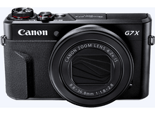 Charger l&#39;image dans la galerie, Appareil photo Canon G7X Mark II noir avec objectif, boutons et molette. L&#39;appareil photo est sur fond blanc.
