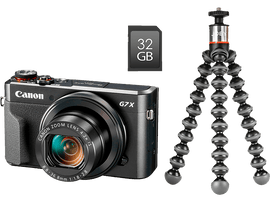 CANON Appareil photo compact PowerShot G7 X Mark II + Tripod + Carte SD 32GB Wi-Fi (1066C037AA) Appareil photo compact Noir