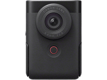 Charger l&#39;image dans la galerie, Un appareil photo Canon noir avec un bouton rouge et un bouchon d&#39;objectif.
