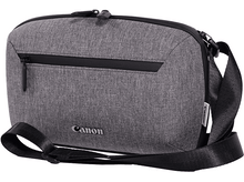 Charger l&#39;image dans la galerie, Sac bandoulière Canon gris avec sangle noire, isolé sur fond blanc.
