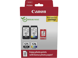 CANON PG-575 Noir + CL-576 Cyan - Magenta - Jaune + Papier photo 10x15 (50p) (5438C004)