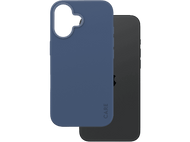 Deux étuis de téléphone, un bleu et un noir. Le mot CARE est écrit sur le bleu.