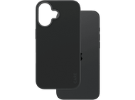 Deux coques de téléphone noires. Une sur un téléphone, l'autre séparée. Les deux ont le logo Care.