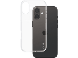 Un téléphone et une coque transparente. La coque s