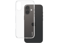 Un téléphone et une coque transparente. La coque s'adapte au téléphone avec le texte 'CARE' visible.