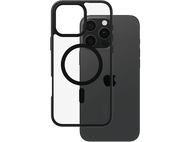 Coque noire pour iPhone avec dos transparent et anneau noir pour MagSafe.