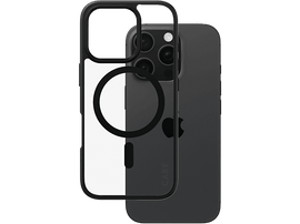 Coque noire pour iPhone. Elle est partiellement transparente. Couvre l