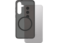 Coque de téléphone transparente avec un cercle, dos du téléphone avec caméra, gros plan.