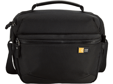 Un sac pour appareil photo Case Logic noir avec une poignée et une bandoulière.