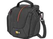 Sac photo noir avec une bande orange. Possède une bandoulière.