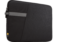 Une housse d'ordinateur portable noire avec un accent gris, conçue avec un motif texturé.