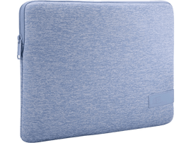 Une housse pour ordinateur portable bleu clair. Elle a une fermeture éclair et un petit logo Case Logic.