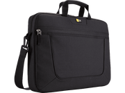 Sacoche d'ordinateur portable Case Logic noire avec bandoulière et poignée. Fermeture éclair argentée et logo Case Logic.