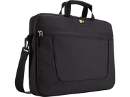 Sacoche d'ordinateur portable Case Logic noire avec bandoulière et poignée. Fermeture éclair argentée et logo Case Logic.