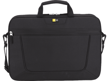 Un sac pour ordinateur portable Case Logic noir avec une bandoulière. Le sac est rectangulaire et a des fermetures éclair.