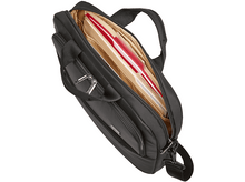 Charger l&#39;image dans la galerie, Mallette noire ouverte, montrant des dossiers. Poignée sur le dessus, fermetures éclair et bandoulière.
