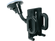 Support de voiture noir avec ventouse et bras articulé.