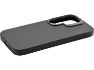 Une coque de téléphone grise avec une découpe pour l'appareil photo.