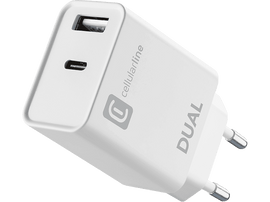 CELLULARLINE Chargeur USB / USB-C Dual 20 W Blanc (ACHIPHUSB2PD20WW)