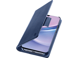 Coque de téléphone bleue avec un téléphone noir à l