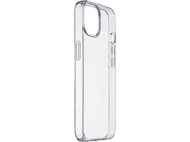 Une coque de téléphone transparente pour iPhone, présentant le design du téléphone, profil latéral.