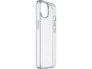 Une coque de téléphone transparente pour iPhone, présentant le design du téléphone, profil latéral.