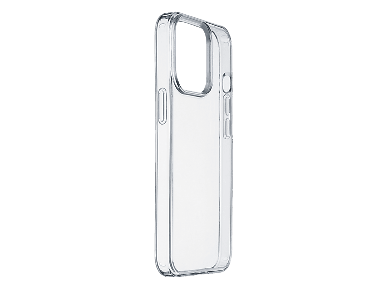 Coque de téléphone transparente, transparente, avec une vue latérale montrant les boutons et une découpe caméra.