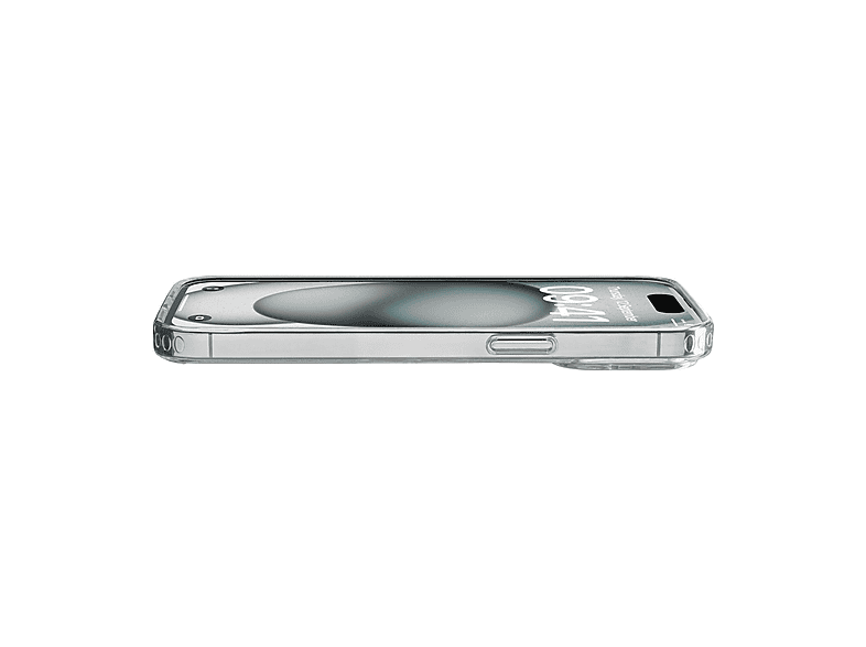 Coque de téléphone transparente avec téléphone, vue latérale.