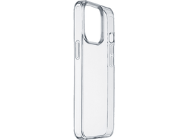 Coque de téléphone transparente, transparente, avec une vue latérale montrant les boutons et une découpe caméra.