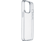 Coque de téléphone transparente, transparente, avec une vue latérale montrant les boutons et une découpe caméra.