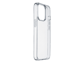 Une coque de téléphone transparente, montrant la vue latérale. Elle a une bordure transparente avec des découpes pour les boutons.