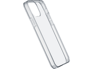 Coque de téléphone transparente, vue en angle. La coque est transparente avec des découpes.