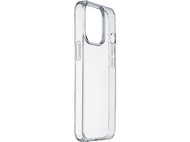 Coque de téléphone transparente avec un design transparent, montrant le profil latéral avec des découpes pour les boutons.