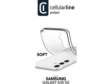 Charger l&#39;image dans la galerie, Coque de téléphone souple transparente sur un Samsung Galaxy A35 5G blanc. Logo en haut.
