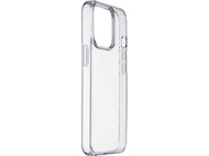 Coque transparente pour iPhone, vue latérale, transparente, montrant les boutons et les bords.
