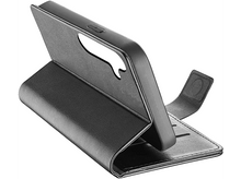 Charger l&#39;image dans la galerie, Un étui de téléphone noir, ouvert. L&#39;étui contient un téléphone. L&#39;étui est sur un fond blanc.
