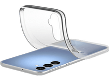 Charger l&#39;image dans la galerie, Coque transparente sur un smartphone bleu avec trois caméras. La coque est partiellement ouverte.
