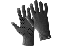 Charger l&#39;image dans la galerie, Deux gants gris foncé avec motif perforé sur l&#39;un et bout tactile compatible.
