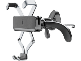 Un support de téléphone de voiture noir avec des bras réglables et un support de téléphone, sur fond noir.