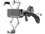 Un support de téléphone de voiture noir avec des bras réglables et un support de téléphone, sur fond noir.