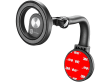 Charger l&#39;image dans la galerie, Un support de téléphone de voiture noir avec une zone magnétique circulaire et une base adhésive 3M.
