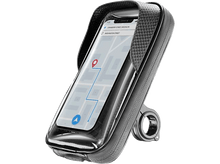 Charger l&#39;image dans la galerie, Téléphone dans un étui noir, monté sur un guidon de vélo, affichant une carte.
