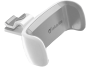 Support de téléphone de voiture blanc avec une zone rectangulaire grise pour le téléphone et le nom de la marque 'Cellularline'.