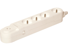 Charger l&#39;image dans la galerie, Parasurtenseur blanc avec quatre prises. Dispose d&#39;un bouton d&#39;alimentation et d&#39;un bouton de réinitialisation. Conception angulaire.
