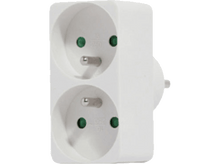 Charger l&#39;image dans la galerie, Adaptateur secteur européen blanc avec deux prises et une prise.
