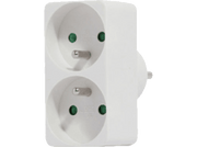 Adaptateur secteur européen blanc avec deux prises et une prise.