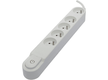 Charger l&#39;image dans la galerie, Une multiprise blanche avec quatre prises et un bouton d&#39;alimentation. Sur fond blanc.
