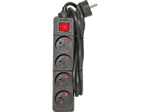 Charger l&#39;image dans la galerie, Multiprise noire avec quatre prises, interrupteur rouge et câble noir.
